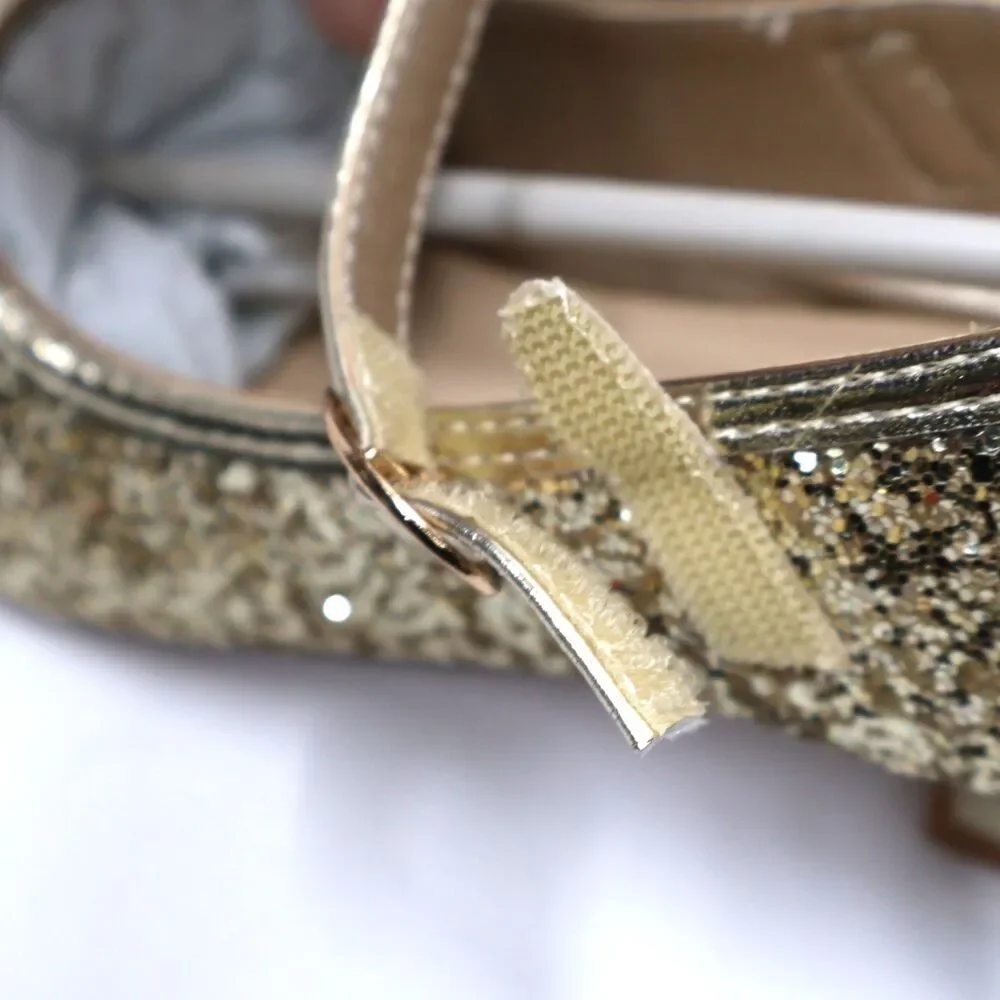 PANDANINJIA Girls Heels, Dress Shoes for Girls, Mary Jane Gold, Sequin SIZE 3